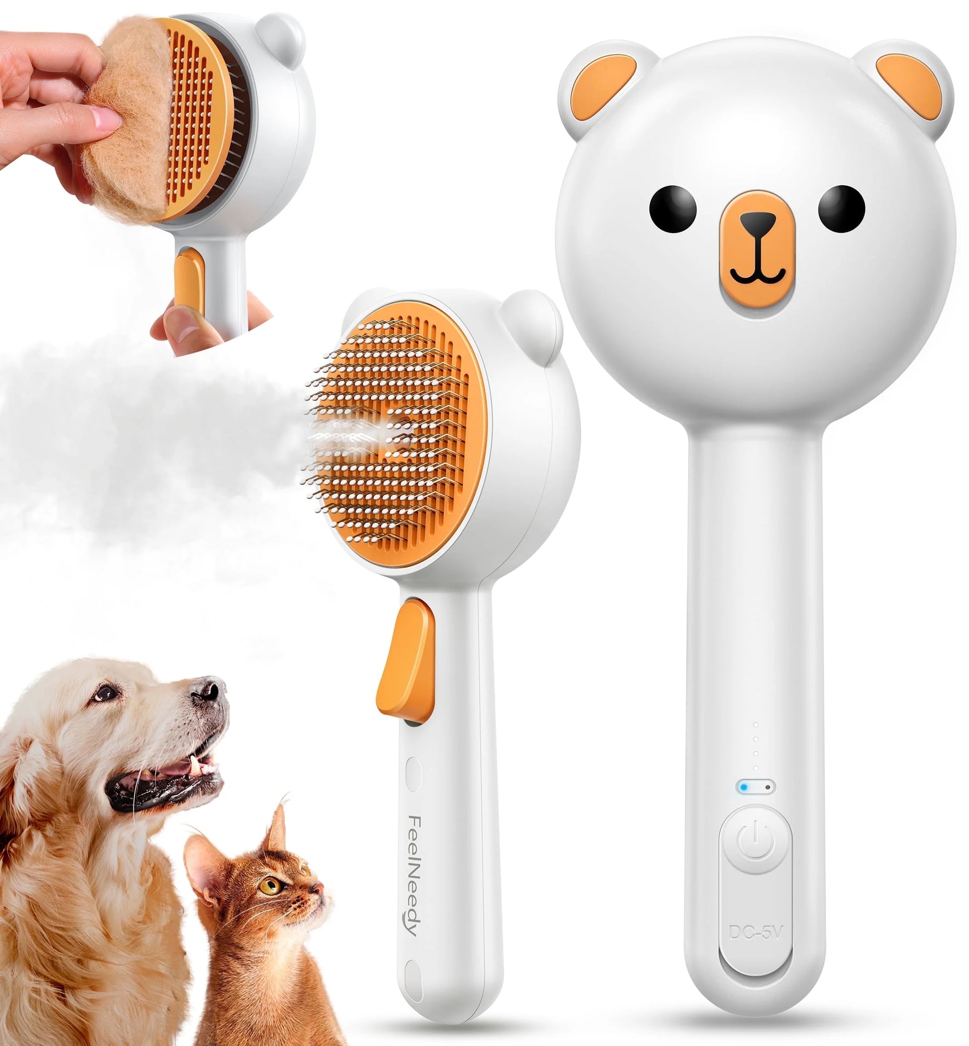 3 in 1 Cat Brush, Cat Steam Brush for Shedding & Grooming Tool, Self-Cleaning Slicker Brush for Indoor Cats, Pet Hair Removal Comb with Release Button for Long Short Haired Cats Dogs