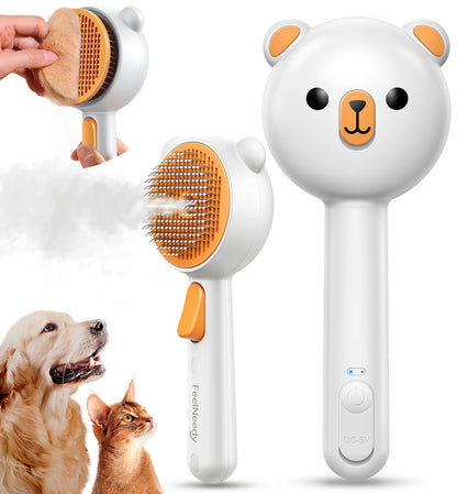 3 in 1 Cat Brush, Cat Steam Brush for Shedding & Grooming Tool, Self-Cleaning Slicker Brush for Indoor Cats, Pet Hair Removal Comb with Release Button for Long Short Haired Cats Dogs